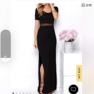 Lulu’s black maxi t shirt dress Elegant with Sheer panel Detail